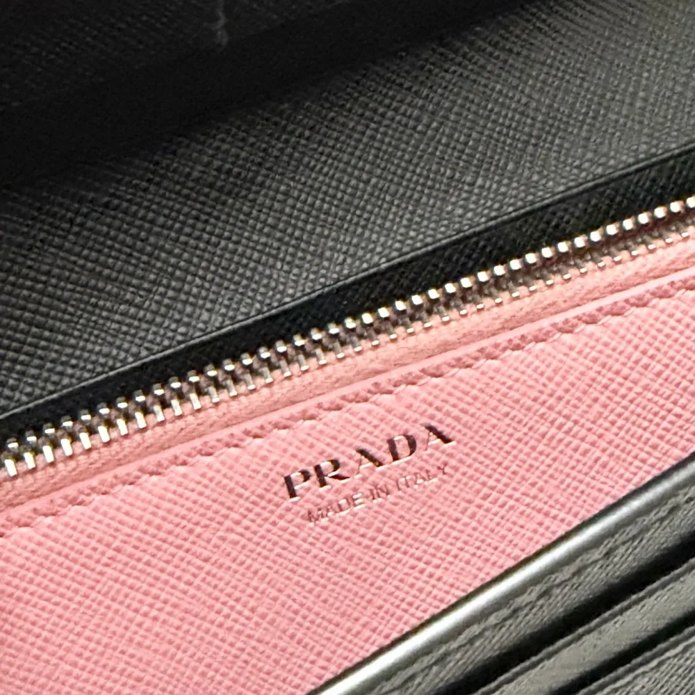 Prada Robot Black and Pink Embellished Saffiano Leather Wallet AUTHENTIC (Rare) - Picture 9 of 11